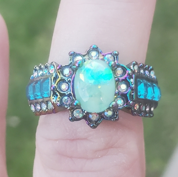 New Blue Fire Opal Rainbow Hematite Ring. - Picture 5 of 16